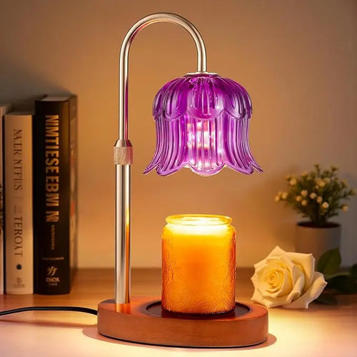 Automatic Timed Heating Candle Light with Adjustable Height & Brightness Options Flameless Aromatherapy Diffuser for Wax Blocks or Melt-Wax Scented Candles Modern Home Decor Ideal for Living Rooms and Bedrooms - Color: Purple